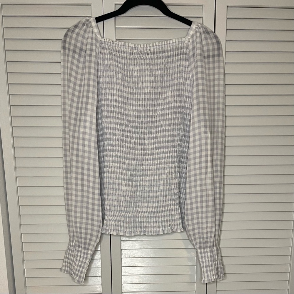 Ann Taylor Smocked Gingham Blouse - Picture 2 of 4